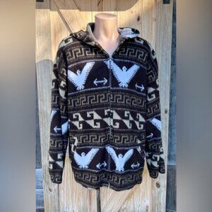 Vintage Brown Aztec Firebird Fleece Hooded Zip Jacket~XXL~